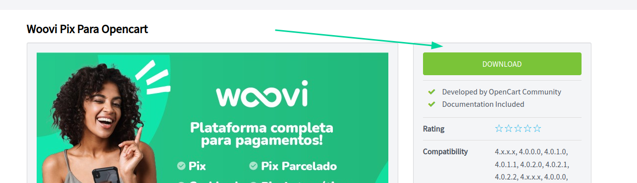 Página da extensão no marketplace indicando o botão de acesso aos downloads